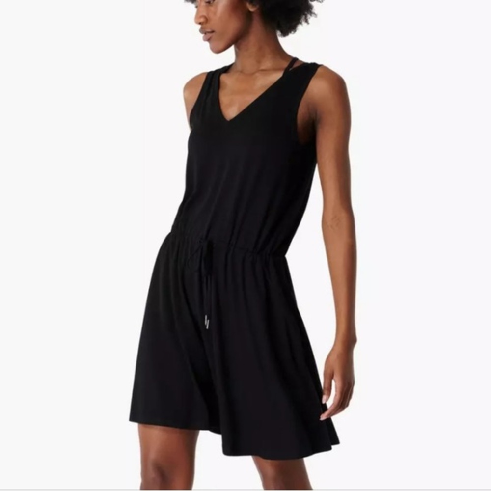 Sweaty Betty London Take It Easy Dress Black Drawstring Drop Waist Size XS